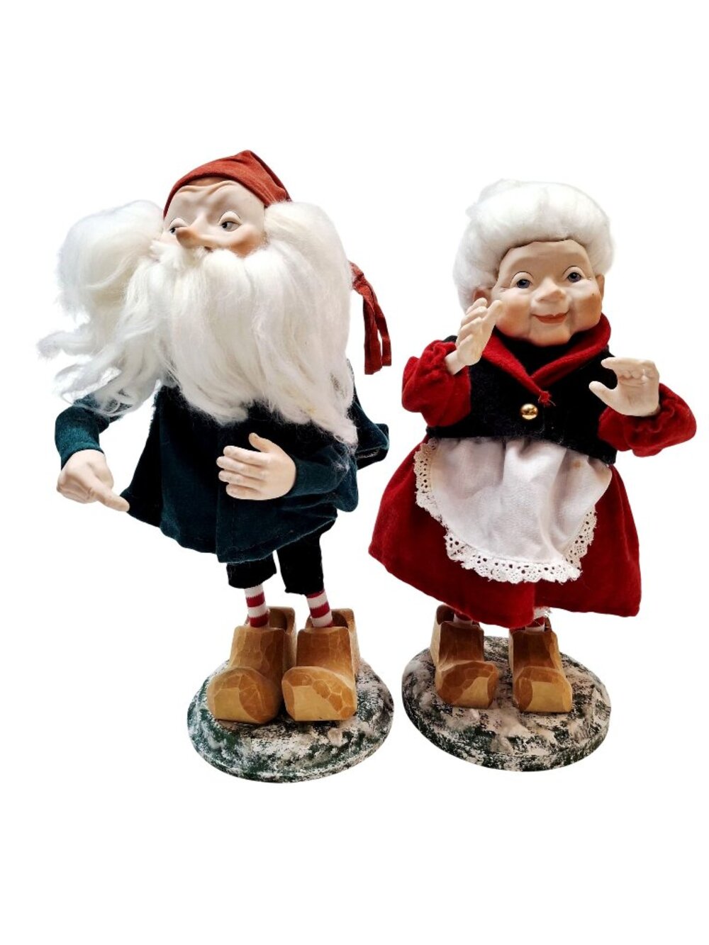 Santa & Mrs. Claus Figurines With Wooden Base - Holiday Decor - 12 Inches Tall